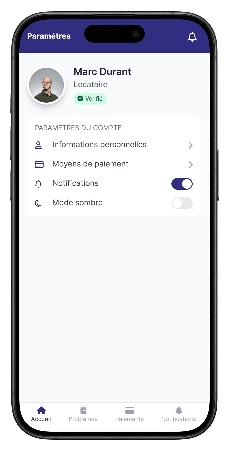 Paramètres du compte locataire