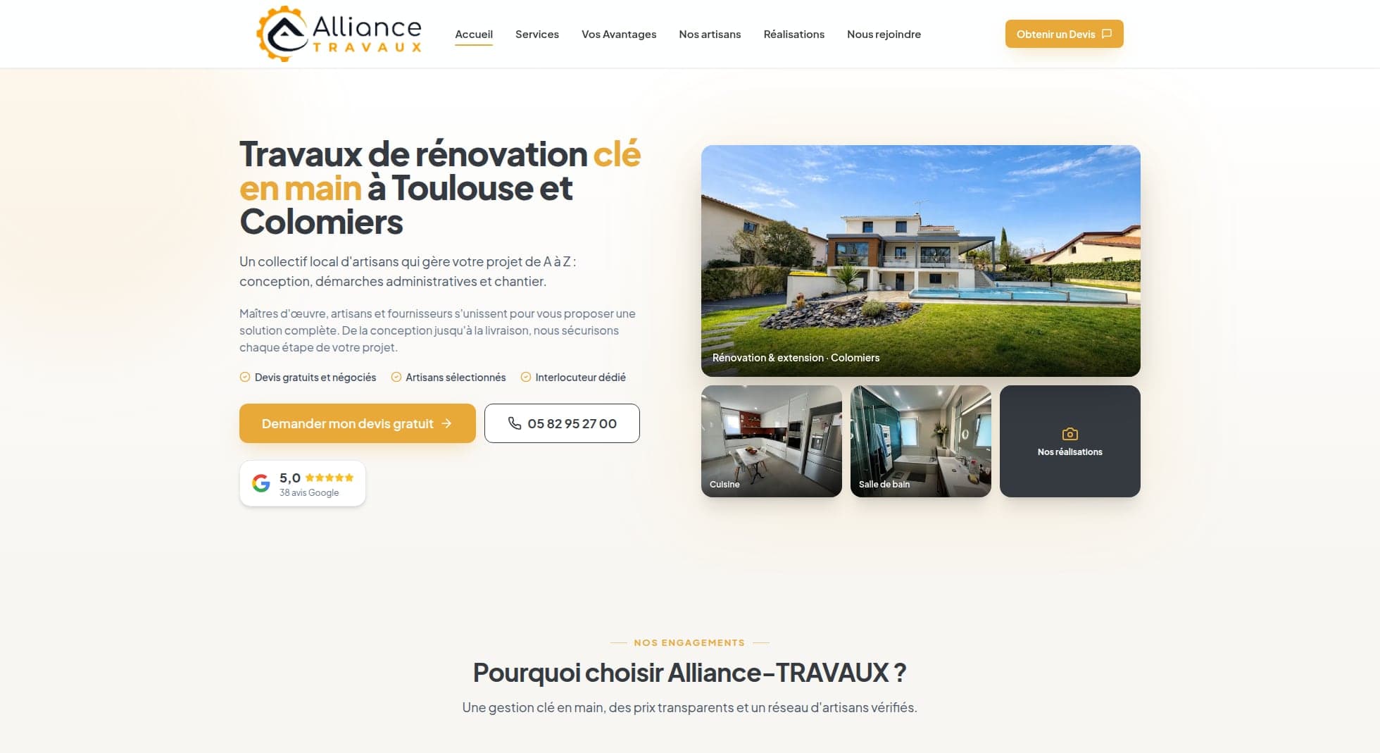 Page d'accueil du site Alliance-TRAVAUX