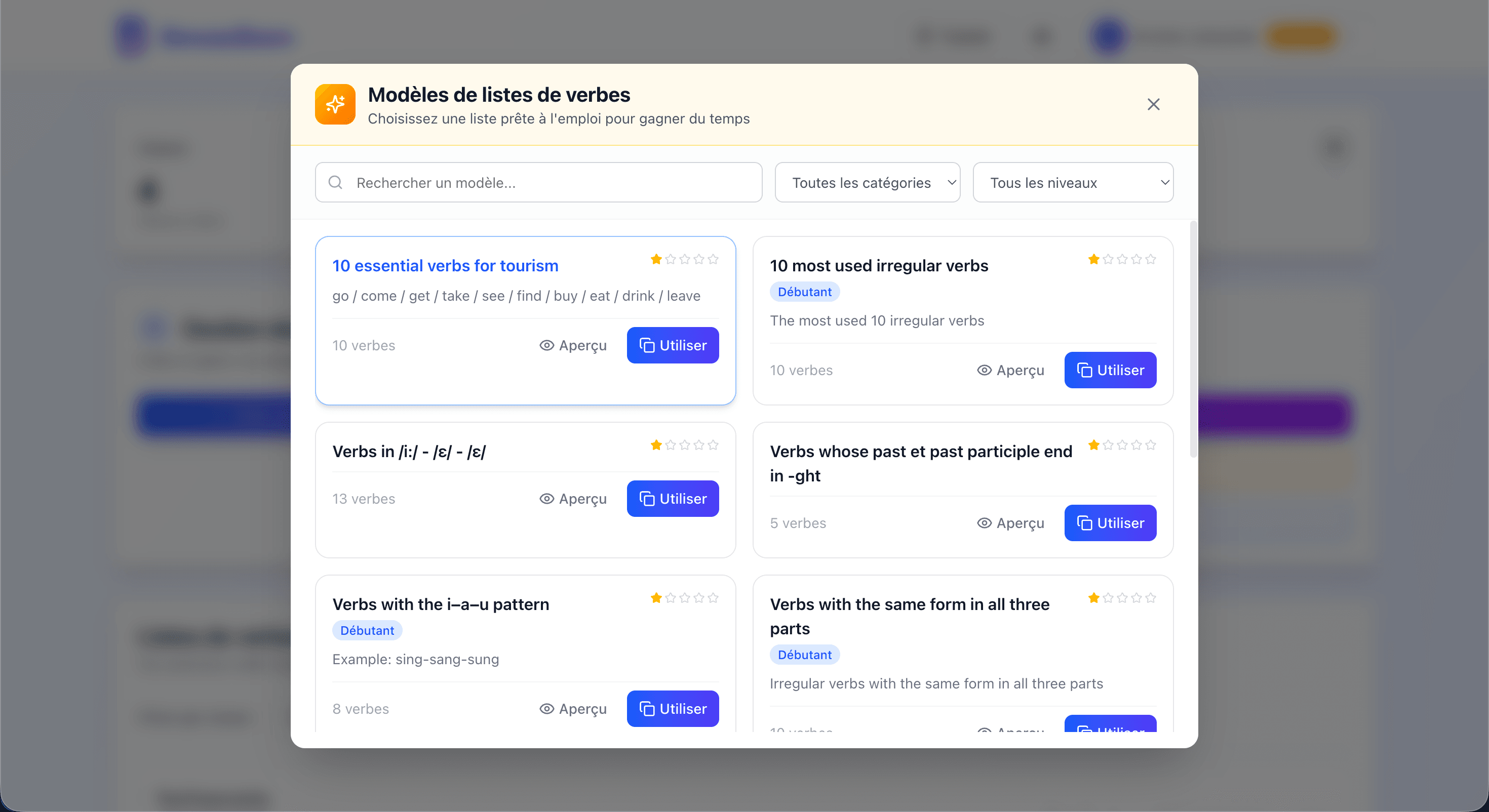 Modèles de listes de verbes prêts à l'emploi